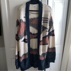 Zara‎ Boho Knit Women’s Large Cardigan Sweater Multi Color